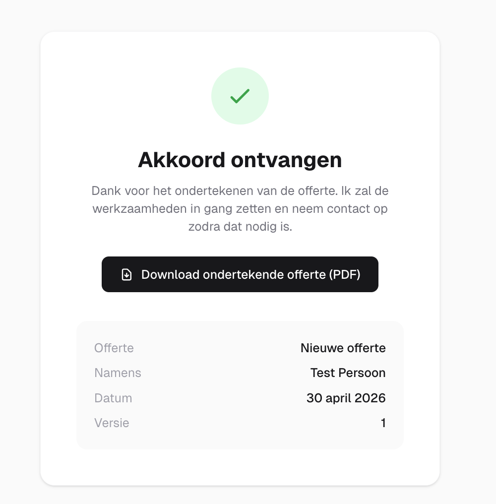 Confirmation screen after a proposal is signed